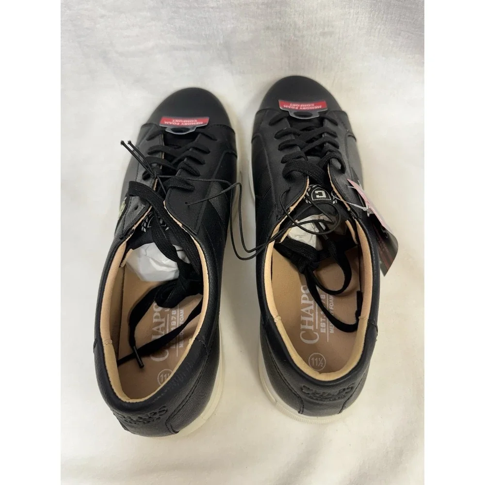 Chaps Men's Court Sneakers Camden Black Memory Foam Comfort Shoes Size 11.5